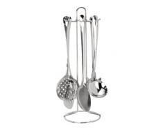 Ibili 759702 Set de 5 ustensiles Supra Inox avec support (Louche, Ã©cumoire, spatule, cuillÃ¨re et fourchette)