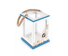 HEITMANN DECO Bois Lanterne de Maritim, Blanc/Bleu, 14Â x 14Â x 19,5Â cm