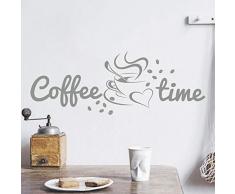 Coffee Time Sticker Mural Motif café et café Gris 100 cm x 36 cm