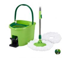 Relaxdays 10024674_884 Balai Profi Seau Pédale Fonction Essorage Plastique Manche Télescopique 2 Têtes Serpillère 28x44x29cm, Vert/Argenté, Standard