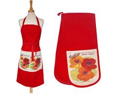 H & L Russel Capucine Tablier et Gant Double pour Four, Rouge