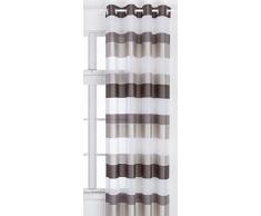 Home Maison HM6941401 Voilage Fantaisie à Rayures Horizontales Tissée Polyester Taupe 140 x 240 cm