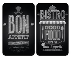 WENKO Plaque de protection en verre universel Bon Appétit - set de 2, pour tous les types de cuisinières, Verre trempé, 30 x 52 cm, Multicolore