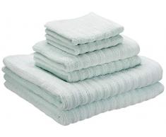 iDesign Ensemble Serviettes de Bain avec accroches (Lot de 6), Serviettes 100% Coton au Design rayé, Set de 2 draps de Bain, 2 Serviettes et 2 essuie-Mains, Bleu Clair