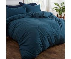 Brentfords Parure de lit en Lin lavÃ© avec taie doreiller en Microfibre brossÃ©e Douce, 100% Microfibre de Polyester brossÃ©, Bleu Sarcelle, Simple
