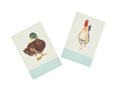 Kitchencraft Animaux de la Ferme 100% ImprimÃ© Bird torchons, 70Â x 47Â cm (Lot de 2), Coton, crÃ¨me/Vert Sauge, 46Â x 0.1Â x 69.5Â cm