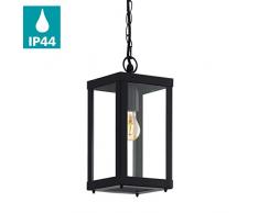 Eglo Lampe Suspendue dextérieur Alamonte 1, Lampe dextérieur à 1 Flamme, Suspension en Acier Galvanisé, Noir, Verre Clair, Douille: E27, IP44