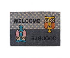 Relaxdays 10016785 Paillasson Tapis de sol en fibre de coco tapis dâentrée Welcome/ Goodbye chouettes hiboux tapis de plancher accueil 40x60 cm dessous antidérapant PVC caoutchouc essuie-pieds, gris