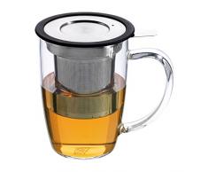 Forlife â Tasse Ã thÃ© NewLeaf en verre avec infuseur et couvercle, noir - FNG-BLK