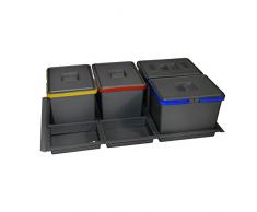 ELLETIPI Metropolis ptc22 09050 2 F C10 PPV Poubelle de tri sélectif de tiroir, Gris, 81 x 46 x 22 cm