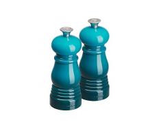 Le Creuset Set de Moulins, Moulin à Sel et Poivre, Corps Ultra Résistant ABS, 5 x 5 x 12,1 cm, Mécanisme en Céramique, Bleu Caraïbes