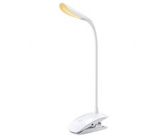 VicTsing Lampe de Lecture LED Clipsable, Lampe de Bureau Tactile Rechargeable USB, Lampe de Chevet avec 15 LED 3 Niveaux de Luminosité, Protection des Yeux pour Enfant,Lecture, Kindle, Livre Blanc