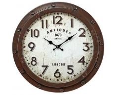 Emotion 34325 Horloge Antique DIAMETRE 47, Métal, Marron et Blanc, 5 x 47 x 47 cm