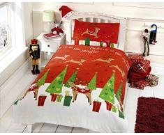 Christmas Reindeer Cadeaux de Noël de Renne pour Enfants Junior Parure de lit avec Housse de Couette et taie doreiller Tout-Petits Parure de lit, Multicolore