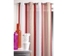 HomeMaison HM69321981 Voilage en Etamine à Rayures Verticales Polyester Brique 140 x 260 cm