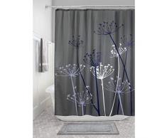 InterDesign Thistle rideau douche, grand rideau baignoire 183,0 cm x 183,0 cm en polyester, rideau de bain lavable fleuri en tissu doux, gris/violet