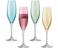 LSA International Lot de 4 flûtes à Champagne, Pastels, Polka, 225 ML