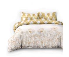 AmeliaHome Snuggy Collection Parure de lit en Flanelle 100% Coton Motif Fleurs, Flanelle Coton, Coquelicot doré, 2 * 135x200 + 2 * 80x80