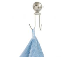 iDesign 23915EU Mural Ã Ventouse, Double en mÃ©tal avec Fixation Push-Lock, Crochet de Salle rasoirs, Gant de Toilette ou Serviette de Bain, argentÃ© Mat, 6, 2 cm x 8, 1 cm x 13, 0 cm