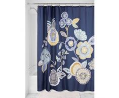 InterDesign Garden Floral rideau de douche, rideau baignoire en polyester stable, rideau salle de bain 183,0 cm x 183,0 cm, bleu/multicolore