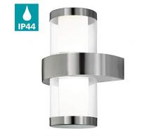 Eglo Applique murale dextÃ©rieur LED Beverly 1, 2 ampoules, applique murale en acier inoxydable et plastique, couleur : argent, blanc, IP44