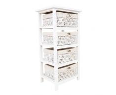Premier Housewares Meuble de rangement 4 paniers en osier Structure en bois Blanc 82 x 40 x 32