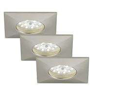 Spot encastré LED ne nécessitant pas de transformateur faible profondeur de montage de seulement 30 mm, carré, Nickel mat, 3er Set 5 watts