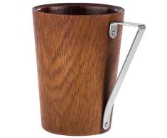 Toccami Tasse en bois véritable Triango avec anse en acier inoxydable, fabrication artisanale
