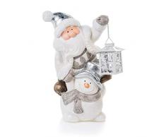EUROCINSA Figurine de PÃ¨re NoÃ«l et Bonhomme de Neige avec Lanterne 28 x 20 x 38 cm 1 unitÃ©, polyrÃ©sine, Blanc/Argent, Taille Unique.
