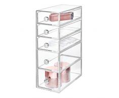 InterDesign Drawers tour de rangement, rangement salle de bain en plastique avec 5 tiroirs, boite rangement pour cosmétiques ou accessoires bureau, transparent