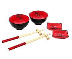 Premier Housewares Service de table chinois 2 bols / 2 plats / 2 baguettes / 2 repose-baguettes Rouge 8 piÃ¨ces