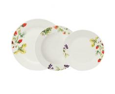 Tognana om070185299 Service Table Olimpia Fraises & Co, Porcelaine, Blanc/Multicolore, 18 unités