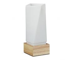 Relaxdays Lampe de table prisme verre opale lampe de chevet lampe dambiance HxlxP: 25,5 x 11,5 x 11,5 cm lampe de lecture socle en bois, blanc nature
