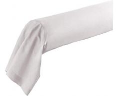 Douceur dIntérieur Traversin + Point Bourdon - Blanc 100% Coton 185 x 85 cm