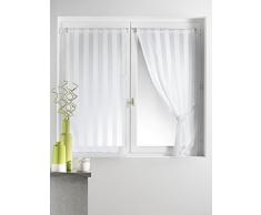 HomeMaison Paire de vitrages tissé à Rayures avec 2 Embrasses, Polyester, Blanc, 70x160 cm