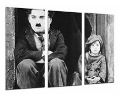 Tableau Moderne Photographique, Impression sur bois, Cinéma Mute Vintage Noir et Blanc, Chaplin, 97 x 62 cm, ref. 26942