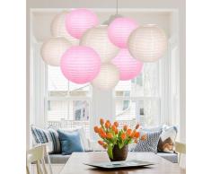 A Liittle Tree Lanterne Ronde en Papier pour Mariage, Anniversaire, fête, décoration dun Petit Arbre, Rose et Blanc (12), 20,3 cm + 25,4 cm