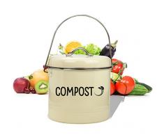 Ardtime BO Pot à Compost, 3.5 Litre - Poubelle pour dechet Organique, Acier, Rouge Ou Blanc, 21 x 21 x 20 cm