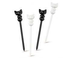Koziol Hors-d oeuvre fourchettes Miaou, Lot de 8, thermoplastique, Noir/Blanc, 1.3Â x 2.1Â x 10.8Â cm