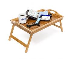 Relaxdays Tablette de Lit pliable Plateau Petit DÃ©jeuner au Lit pliant en bambou laquÃ© bois H x l x P: 25 x 52 x 33 cm avec poignÃ©es transport table appoint table de service, nature