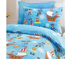 Kids Club Mer Pirates Lit Housse de Couette et taie doreiller, Coton Polyester, Bleu, Single