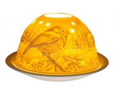 Him DL0063 Oiseaux en Hiver (Birds in Wintertime) -photophore en Porcelaine, Blanc CassÃ©, 12x12x8 cm