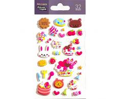 NOUVELLES IMAGES 75007513 Gâteaux Happy Day Happy Birthday Ensemble DE 32 Mini Stickers Finition Matière Mousse Multicolore 14.49 x 7.8 x 0.1 cm