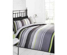 Signature Parure de lit Ã Motifs avec Housse de Couette et taies dâOreiller, Gris/Noir/Vert/Blanc, Taille King Size (1 Personne)
