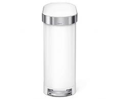 simplehuman, poubelle étroite à pédale, acier blanc, 45 litres