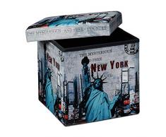 Relaxdays 10019050 Tabouret pliant coffre de rangement pliable banc de stockage avec couvercle amovible 38 x 38 x 38 cm pouf en similicuir repose-pieds table appoint motifs tendances New York,Multicolore