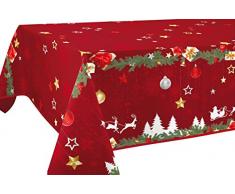 Le linge de Jules Nappe Anti-Taches Noël Rouge - Taille : Rectangle 150x350 cm