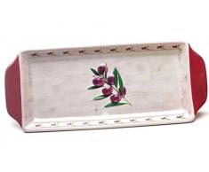 REVIMPORT 02/2391 Plat à Cake Décor Olive Céramique Multicolore 35 x 14,7 x 2,5 cm