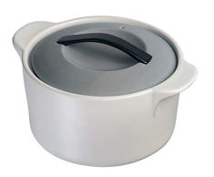 OGO LIVING 7931020 Cocotte en GrÃ¨s 4L2 Blanche avec Couvercle Gris, grÃ©s, Blanc, 30,5 x 24 x 15 (cm)