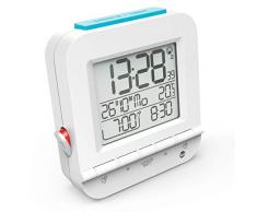 Radio rÃ©veil double alarme (2Â alarmes, digitales, volume de lalarme progressif, fonction veilleuse contrÃ´lÃ©e par capteur, fonction snooze, tempÃ©rature, date)., Plastique, noir, 11.20 x 10.70 x 04.80 cm